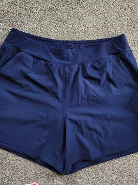 Lands' End Women's 16 Swim Shorts Navy Blue Board Shorts Built-in Liner Pockets